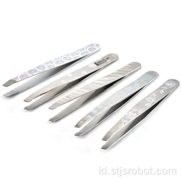 Hot menjual wanita kecantikan alat kosmetik kustom stainless steel pinset ujung alis